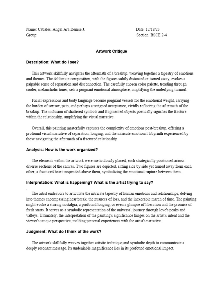 Emotional Art Critique of Breakup | PDF | Composition (Visual Arts ...