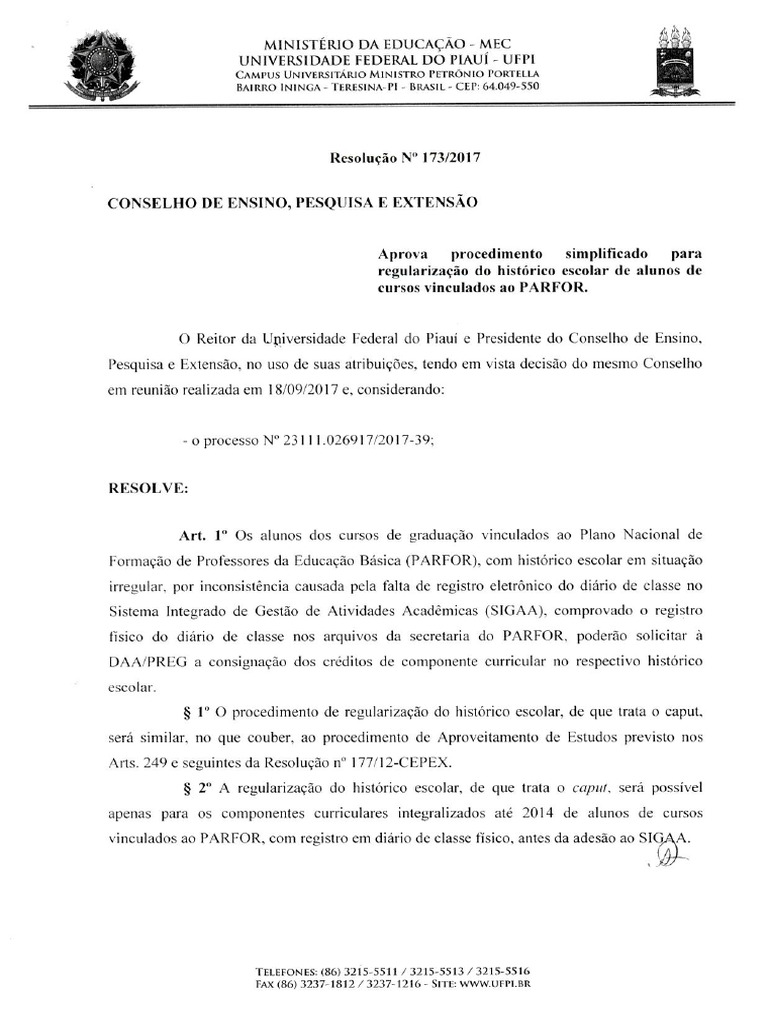 Res 173 - 17 CEPEX Historico Escolar Parfor | PDF