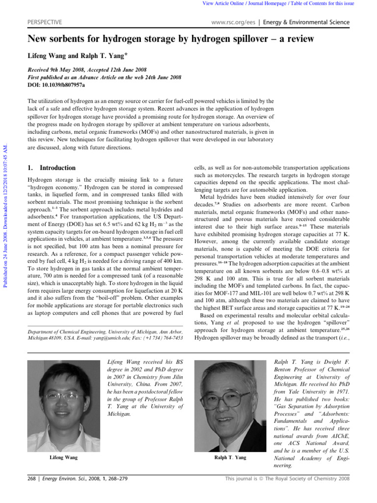 New Sorbents For Hydrogen Storage by Hydrogen Spillover - A Review ...