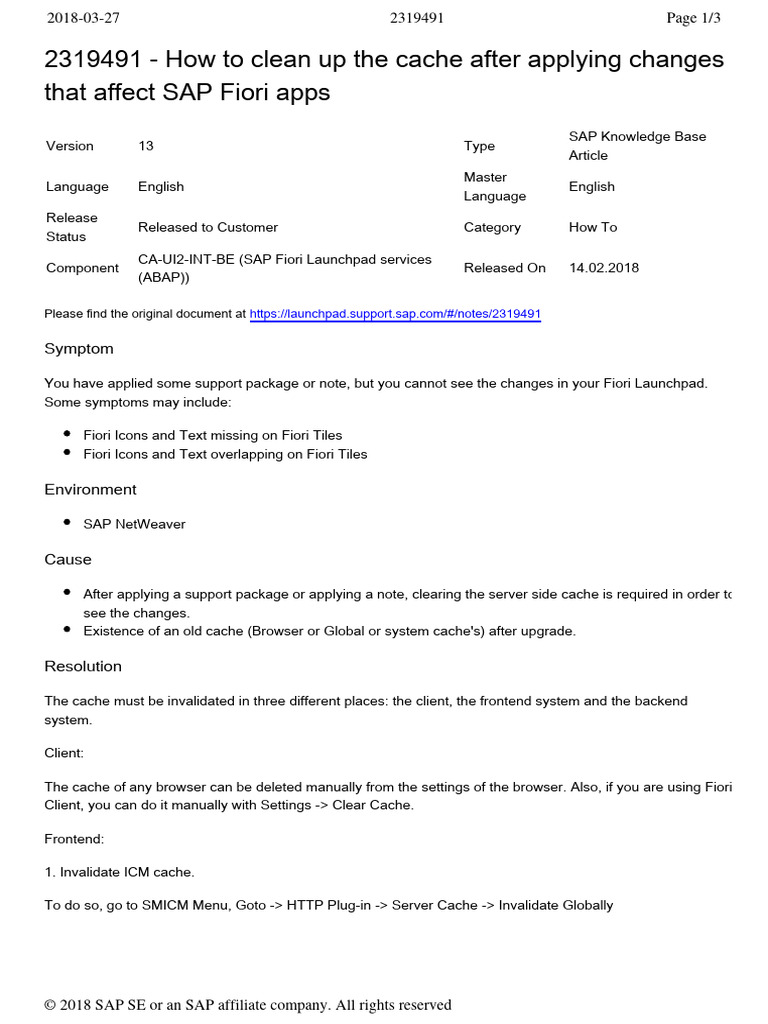 How To Clean Up The Cache After Applying Changes That Affect | PDF ...