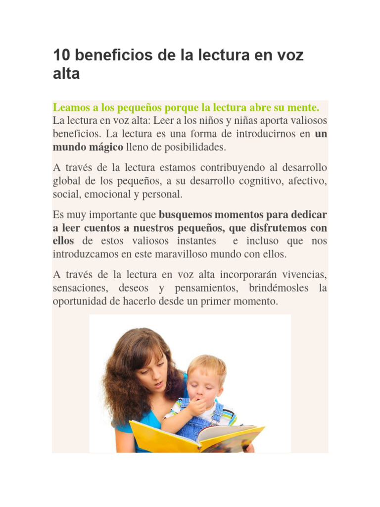 Beneficios de la lectura en voz alta | PDF | Pensamiento | Conceptos ...