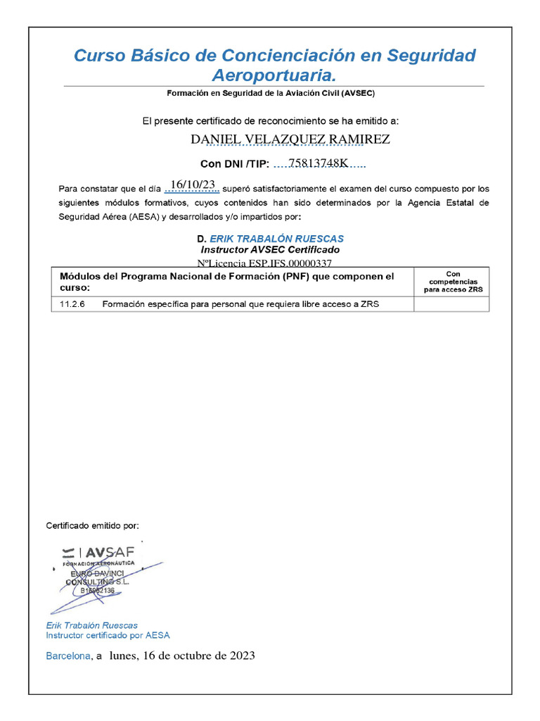 Diploma del curso avsec pdf