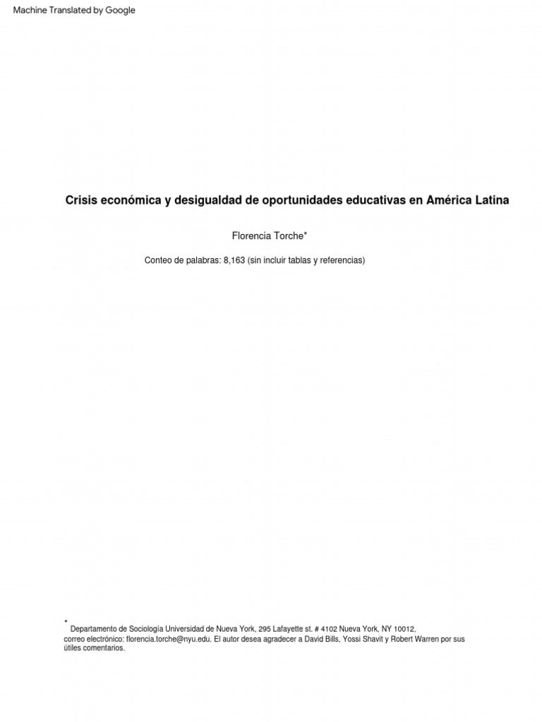Crisis Económica y Desigualdad de Oportunidades Educativas en América ...