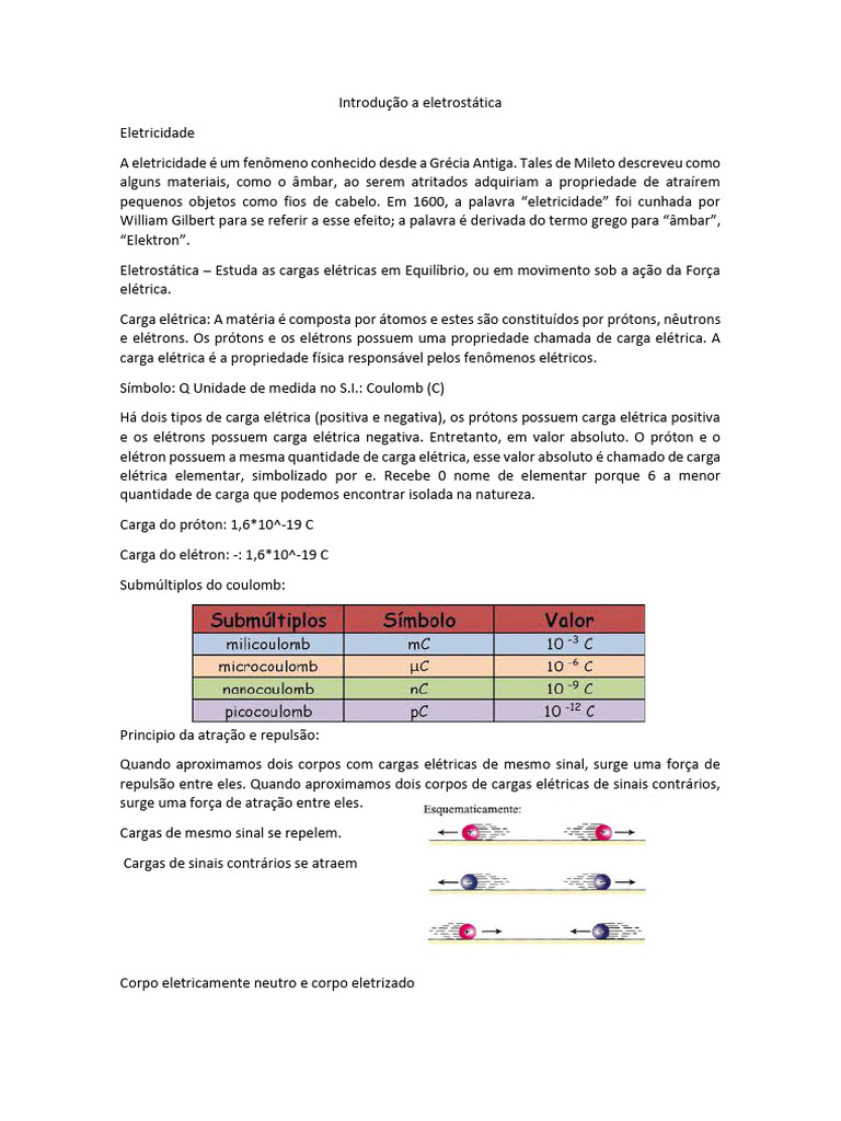 Introdução à Eletrostática e Cargas Elétricas | PDF | Carga elétrica ...