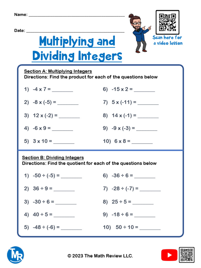 Multiplying and Dividing Integers Worksheet | PDF | Discrete ...