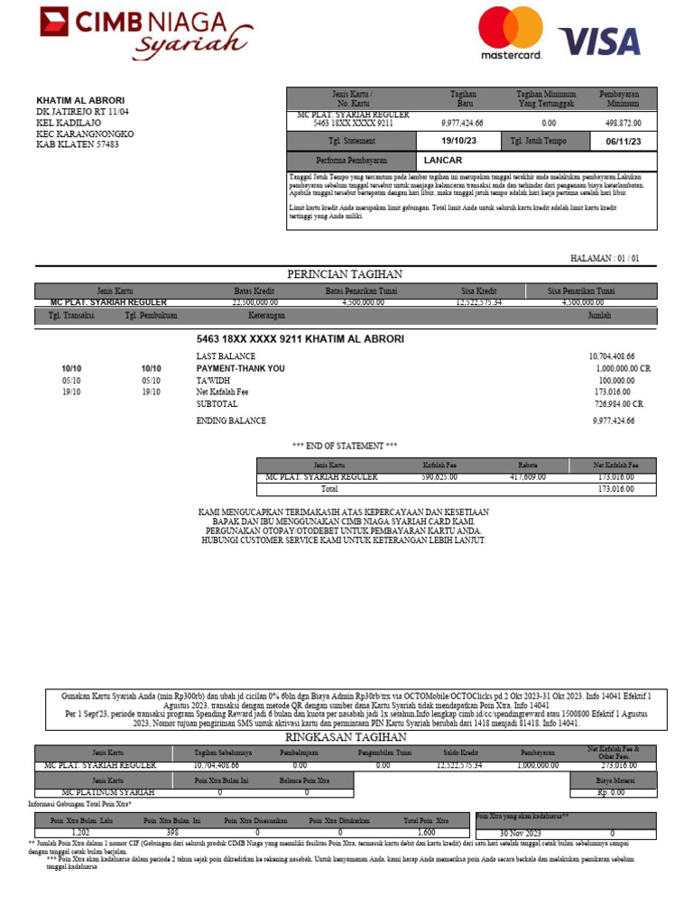 CC Statement Template Syariah 20231019 0318400990 PDF