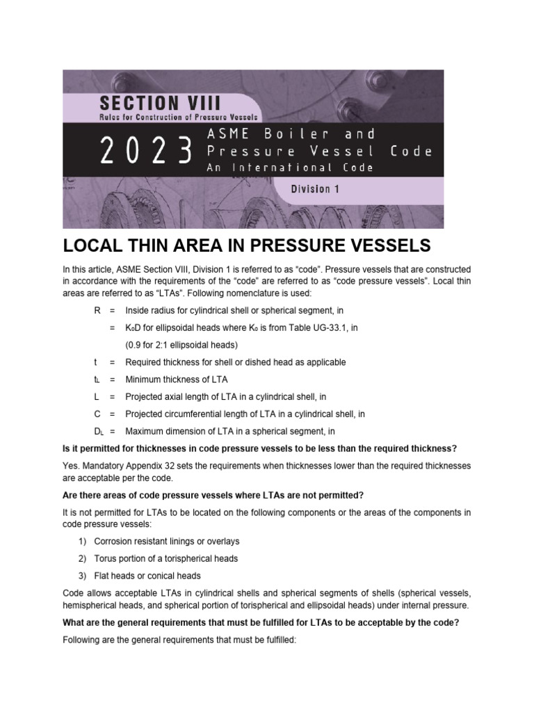 Local Thin Areas in ASME Code Pressure Vessels | Download Free PDF ...