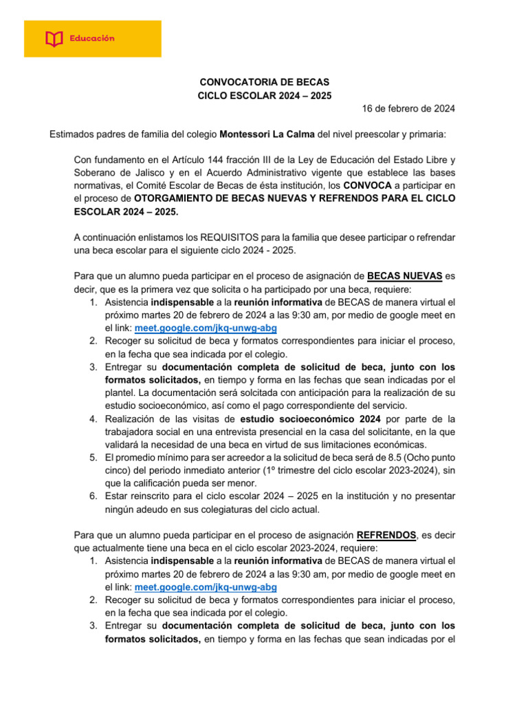 Convocatoria de Becas 2024 2025 | PDF