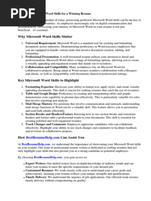 Resume Microsoft Word Skills