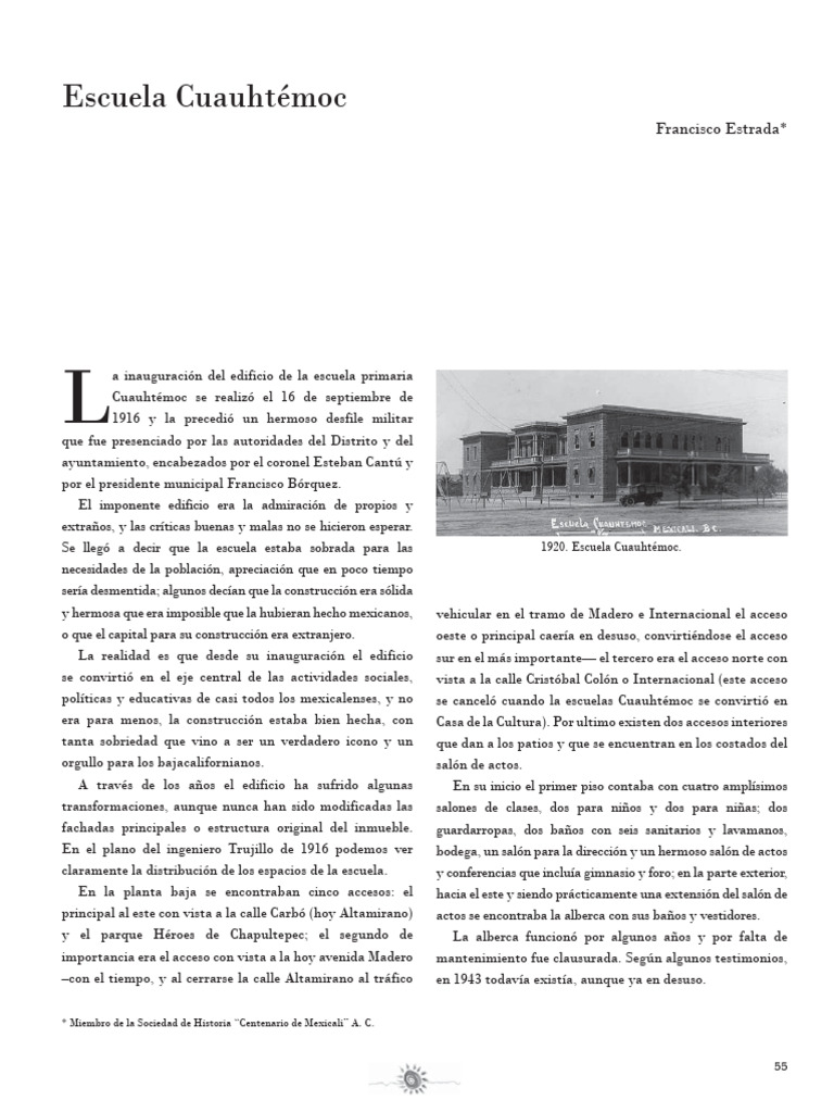 Historia de la Escuela Cuauhtémoc en Mexicali | PDF | Diseño ...