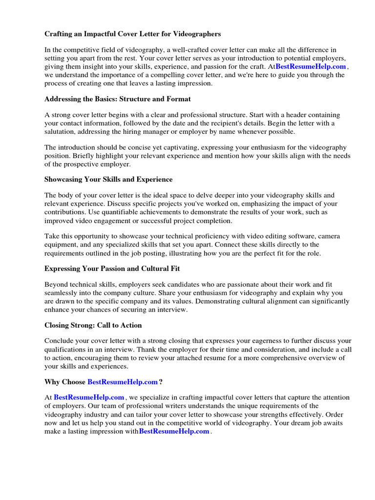 Cover Letter For Videographer PDF Résumé Linked In