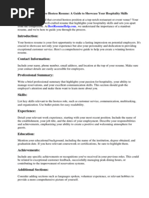 Hostess Resume Sample