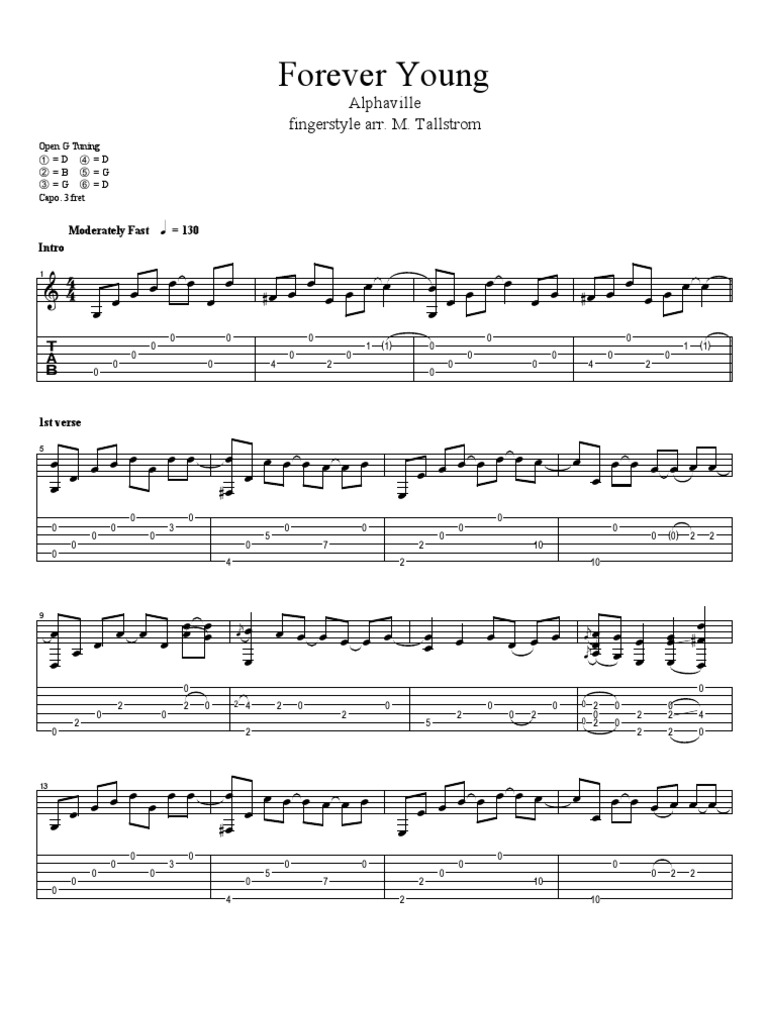 Guitar Tab Forever Young Alphaville European Musical Instruments
