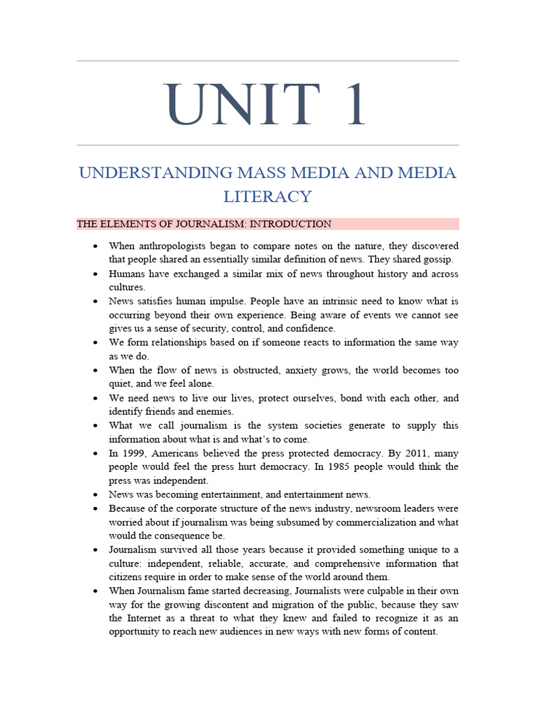 Understanding Mass Media and Journalism | PDF | Mass Media | Communication
