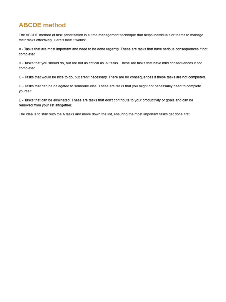 ABCDE Method for Task Prioritization | PDF | Business | Self-Improvement