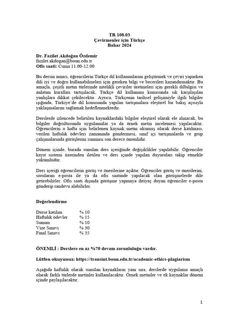 TR 108.03 Syllabus 2024 Spring | PDF