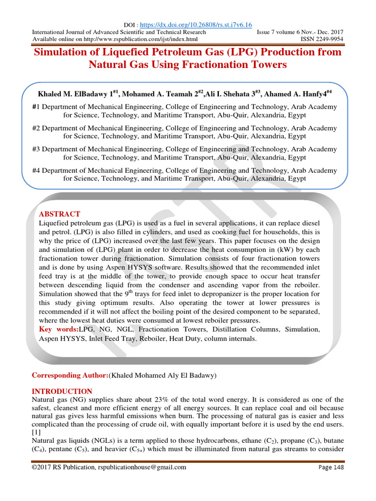 Simulation of Liquefied Petroleum Gas LP | PDF | Natural Gas Processing ...