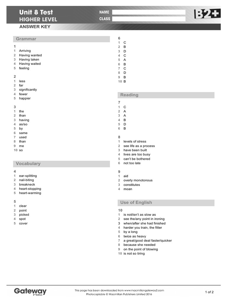 B2plus Unit 8 Test Answer Key Higher Pdf Human Communication