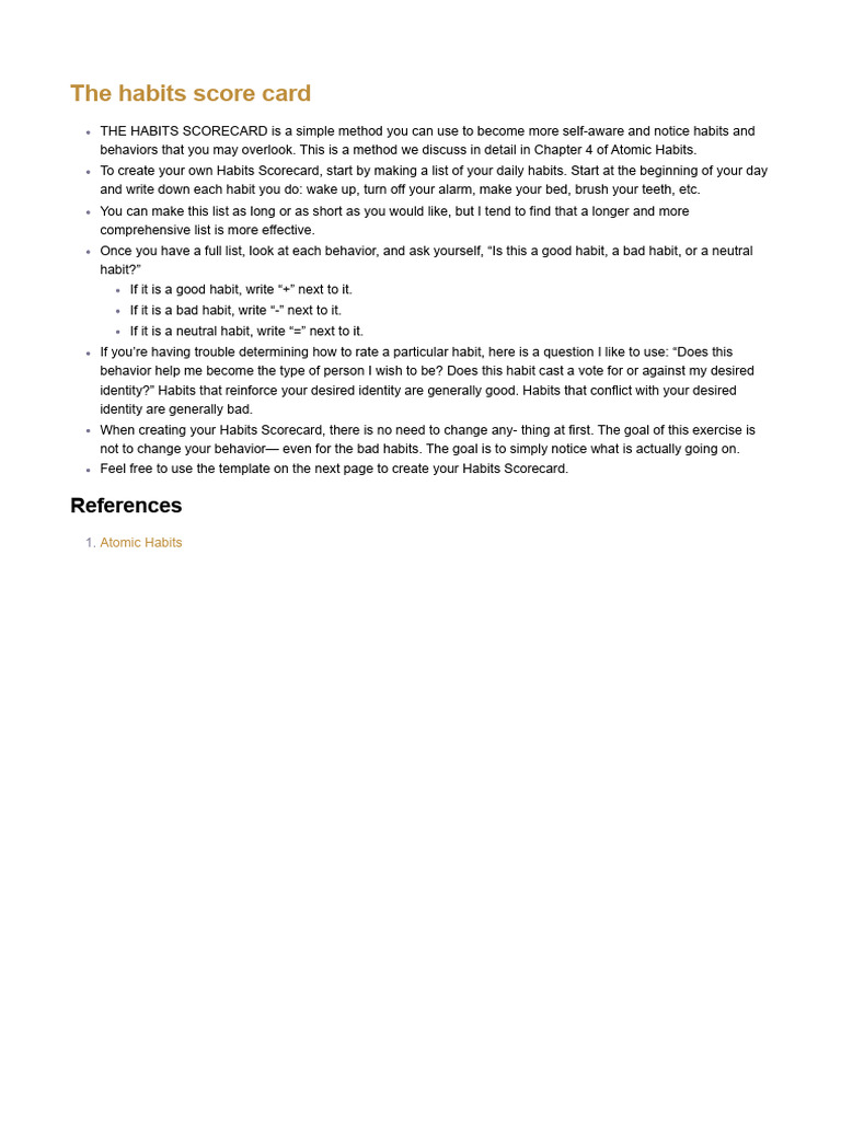 The Habits Score Card | PDF