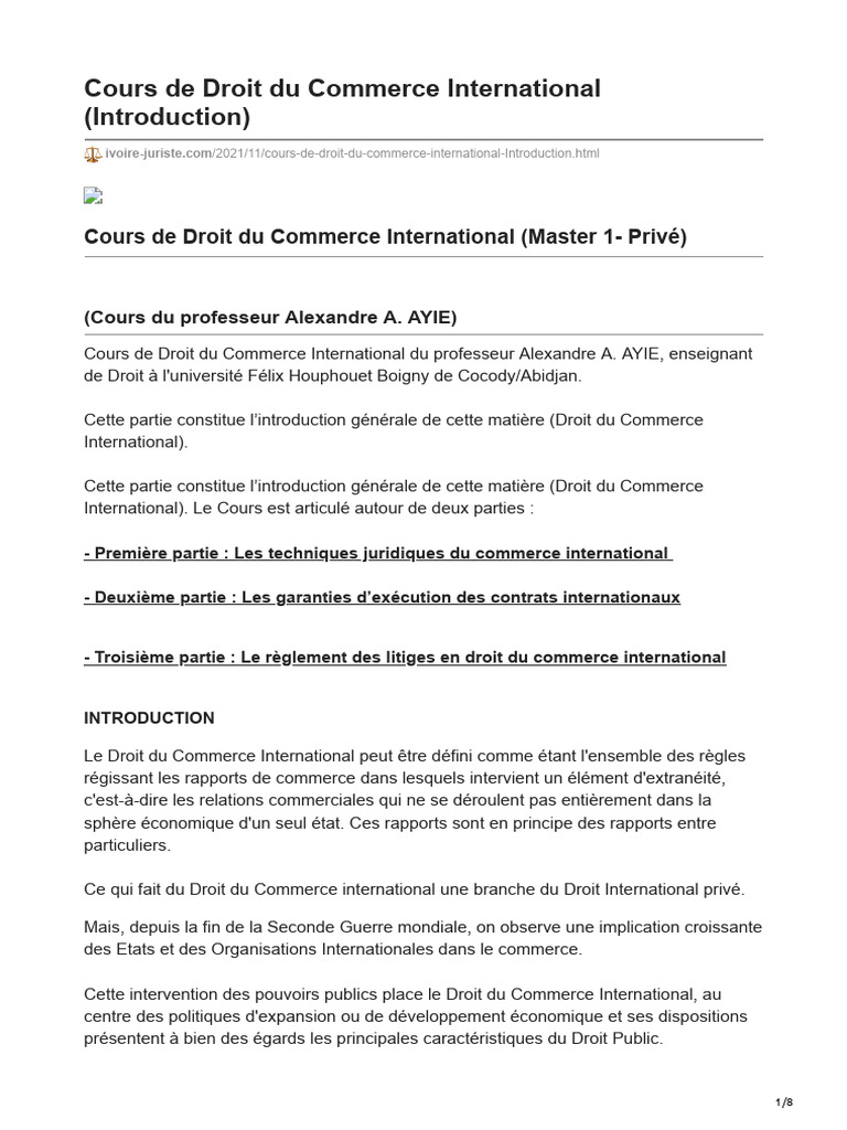 Droit Du Commerce International 1 | PDF