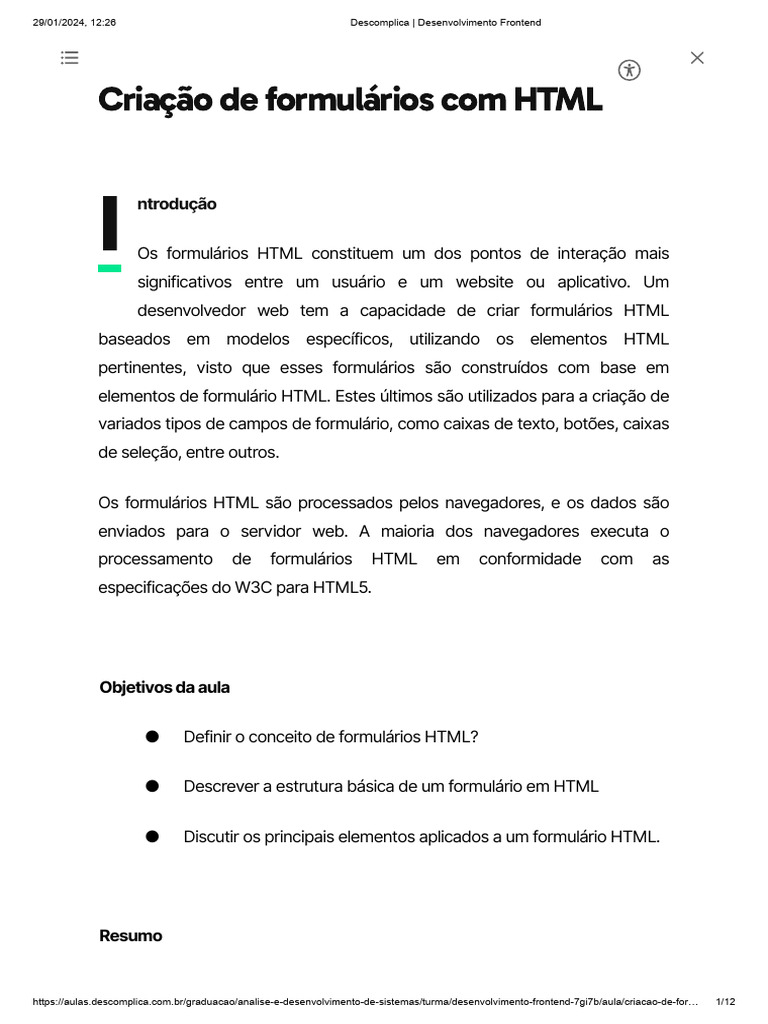 Estrutura de Formulários em HTML | PDF | Html | Rede mundial de ...