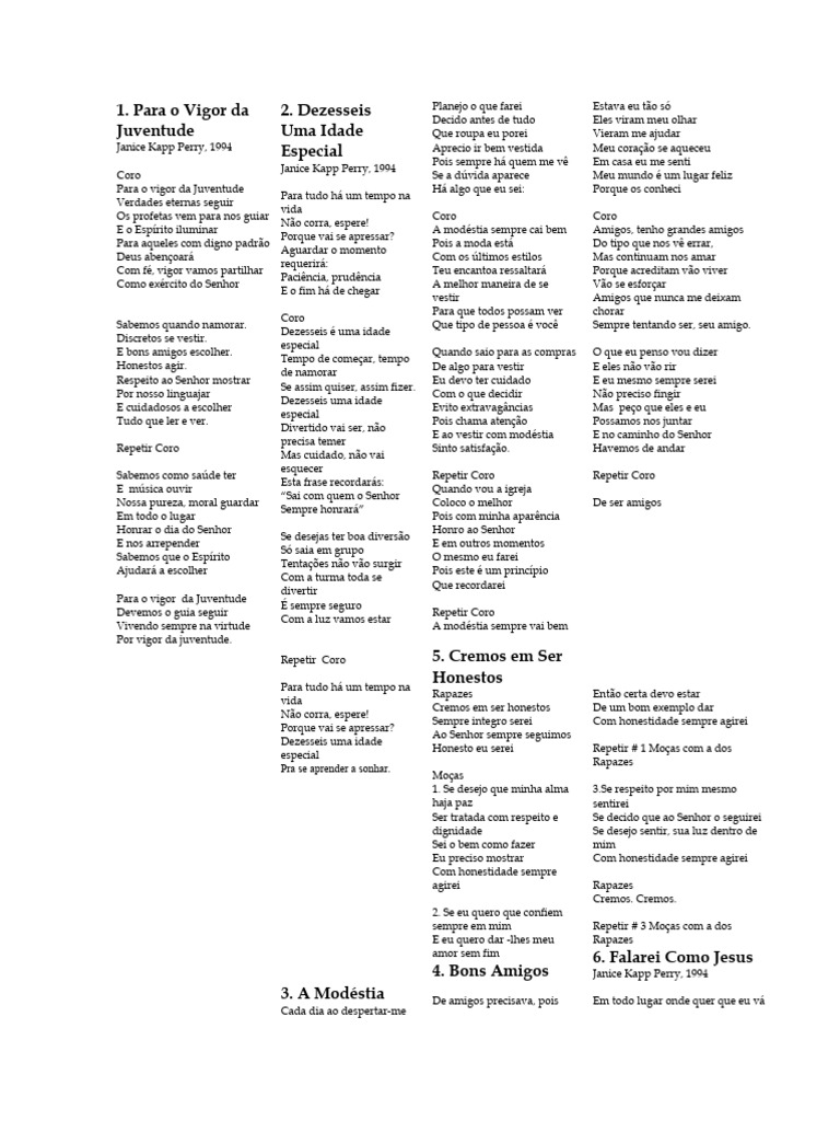 Para o Vigor Da Juventude - Letras Das Músicas | PDF | Amor | Roupas