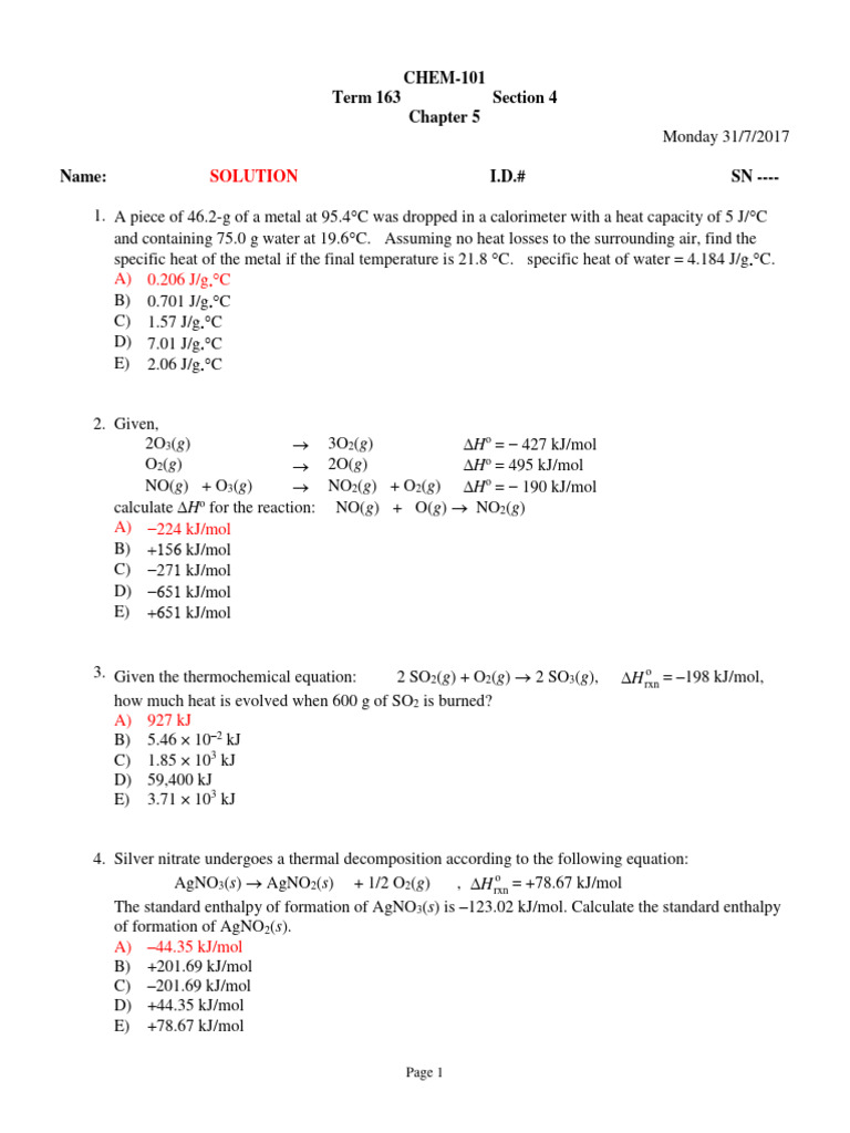 CHEM-101 Chpater 5 Quizzes Solutions | PDF | Teaching Methods ...