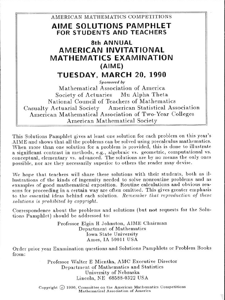 USA AIME 1990 Solution | PDF