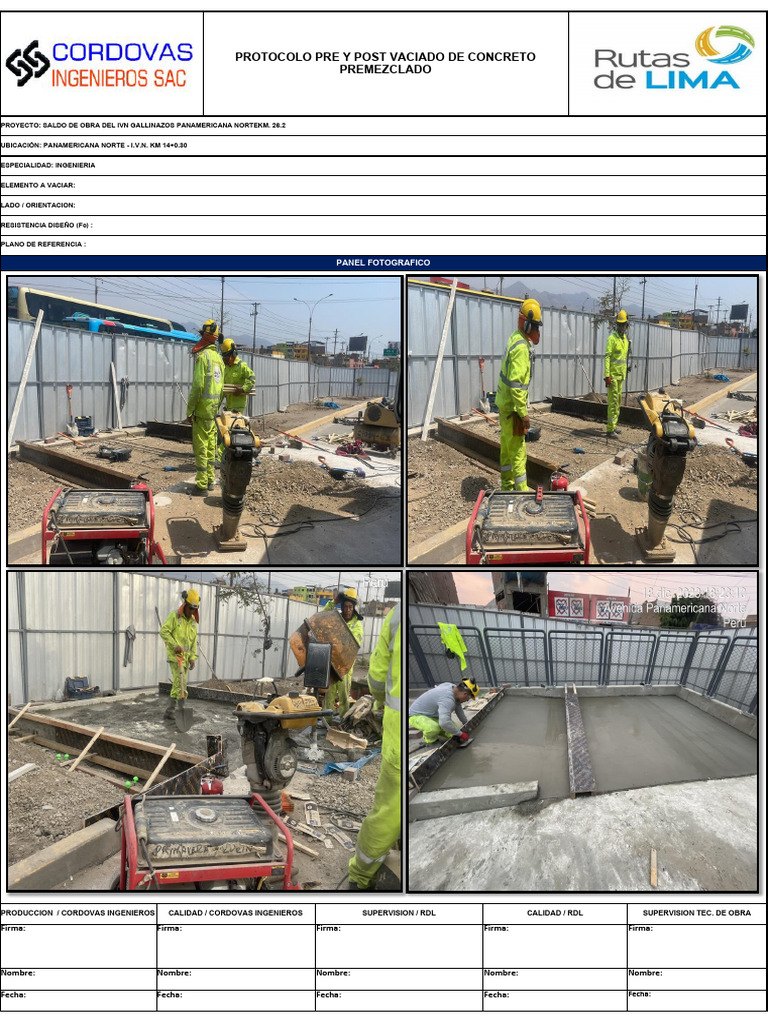 Protocolo de Vaciado de Concreto | PDF