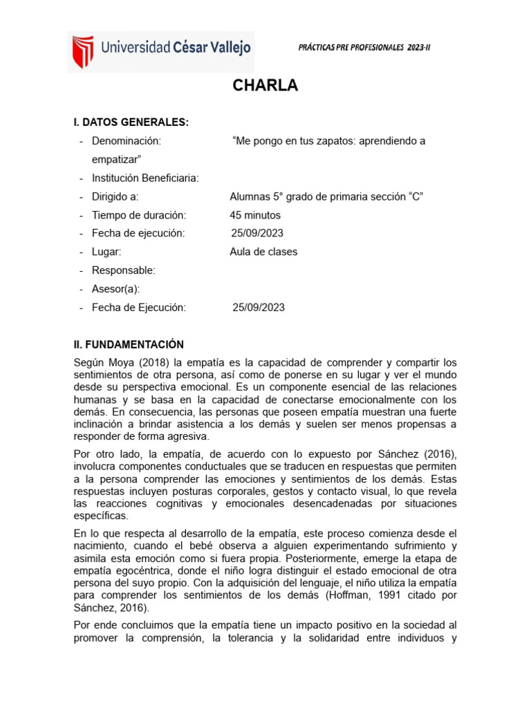 Empatia Esquema de Charla 5 - C | Descargar gratis PDF | Empatía | Las ...