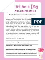 Valentine's Day Reading Comprehension Worksheet in Pink White Romantic Style