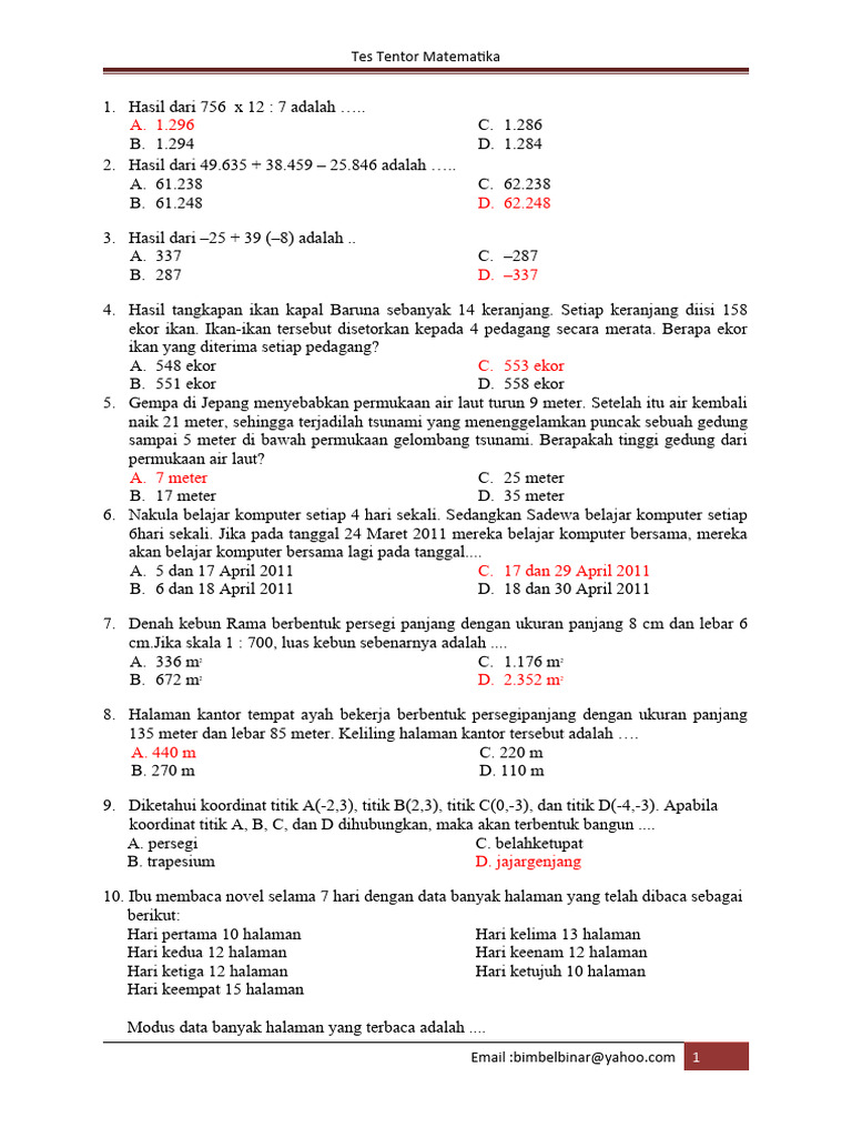 Tes Matematika untuk Tentor SD | PDF