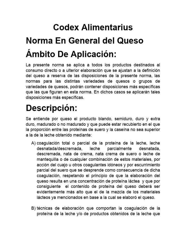 Codex alimentarius descargar gratis pdf queso leche