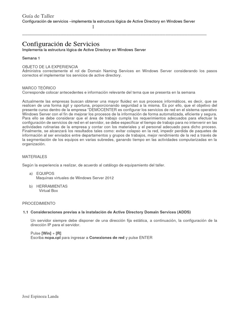 Configuración de Active Directory en Windows Server | PDF | Directorio ...