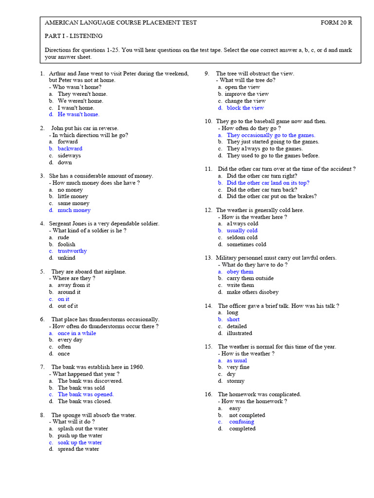 ALCPT Listening Practice Test 20 | PDF