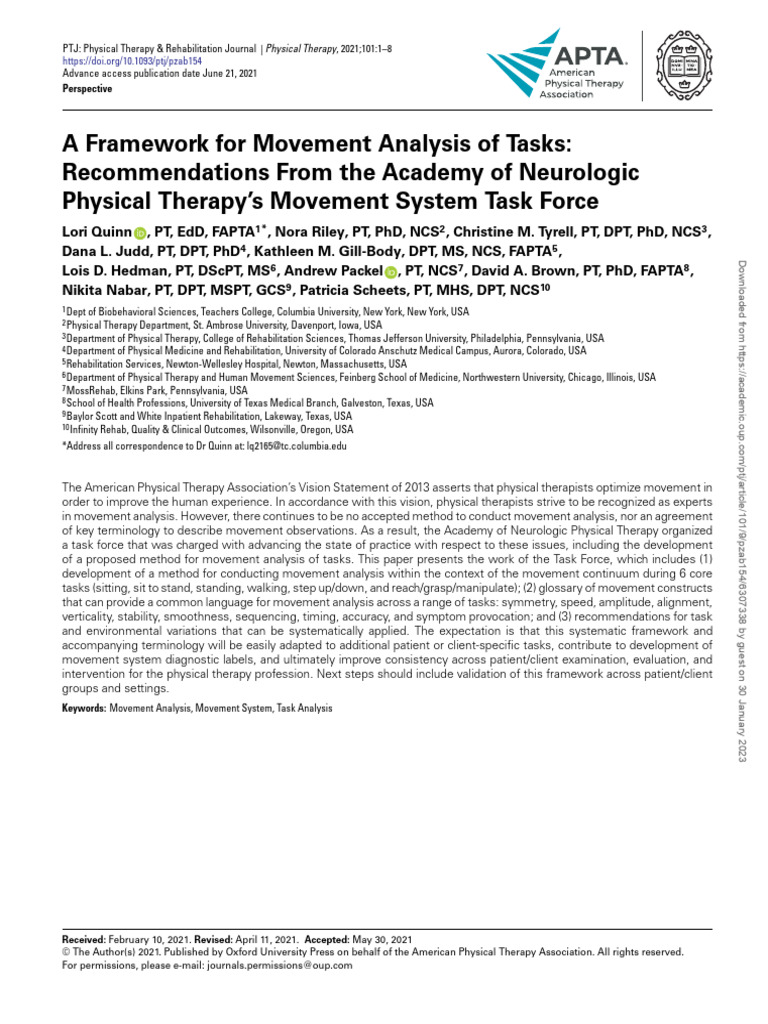 Framework for Movement Analysis in PT | PDF | Physical Therapy | Motor ...