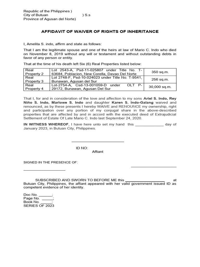 Inheritance Affidavit Ga