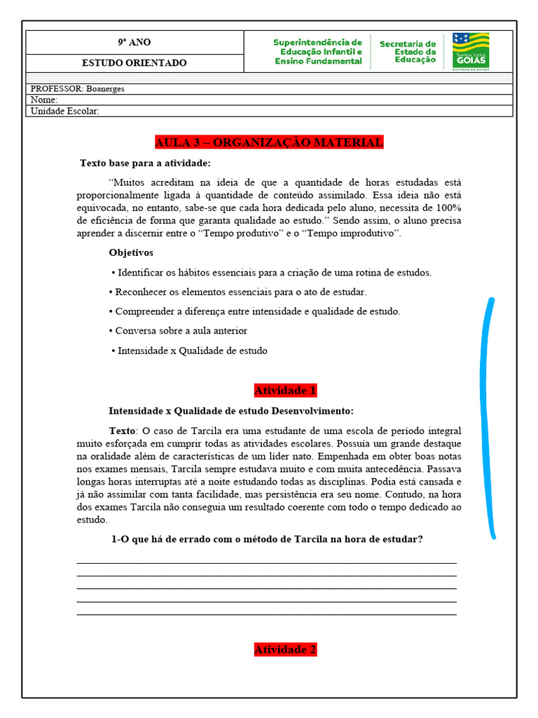 Atividades de Estudo Orientado 9º Ano | PDF | Tempo