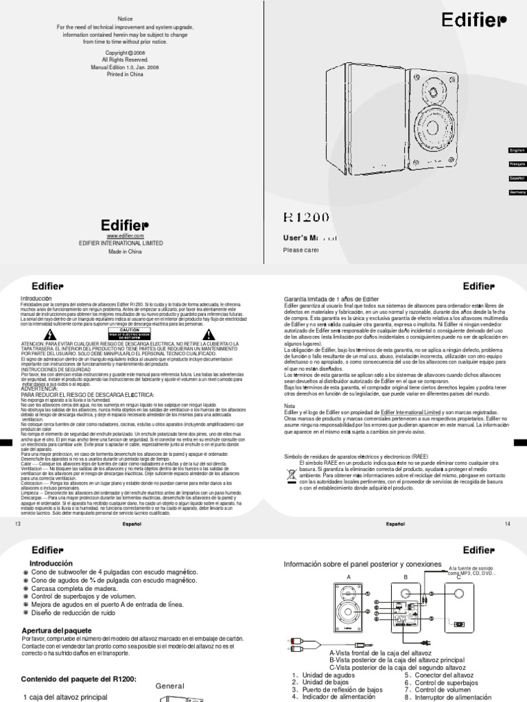 Edifier R1200 | PDF | Altoparlante | Residuos