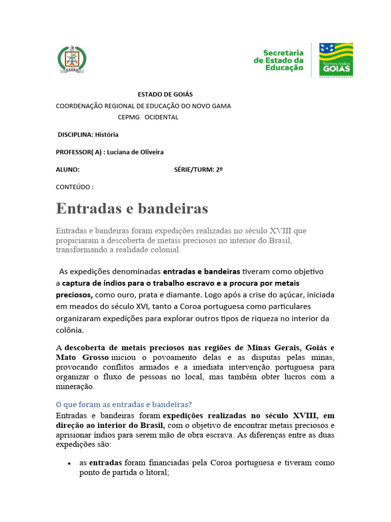 Diferenças entre Entradas e Bandeiras | PDF | Brasil