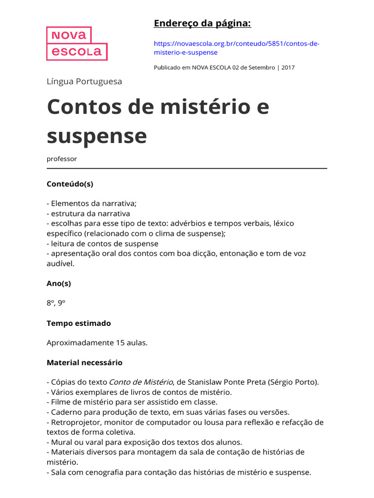 Produção de Contos de Mistério e Suspense | PDF | Revisão | Contos