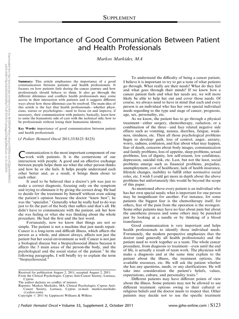 Effective Communication in Cancer Care | PDF | Patient | Cancer