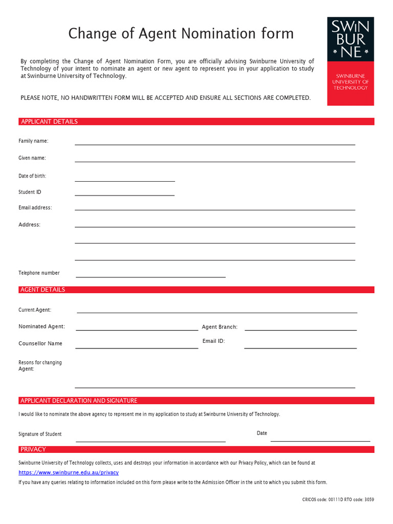 Change of Agent Nomination Form | PDF
