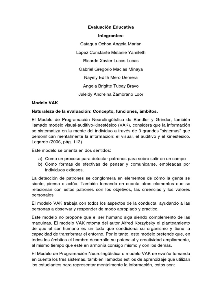 Modelo Vak | PDF | Aprendizaje | Programación neurolingüistica