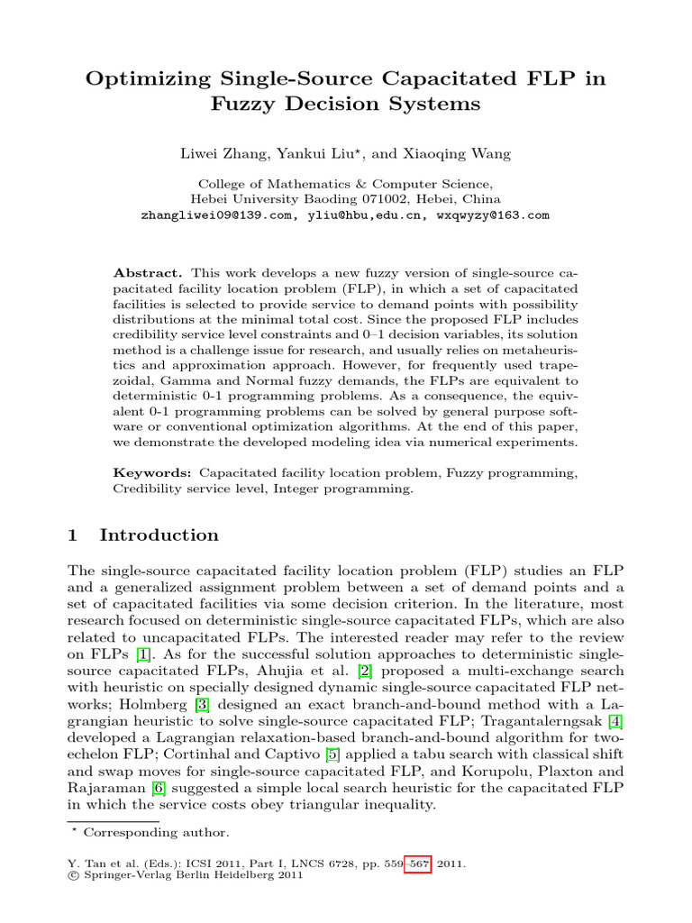 Optimizing Single-Source Capacitated FLP in Fuzzy Decision Systems ...