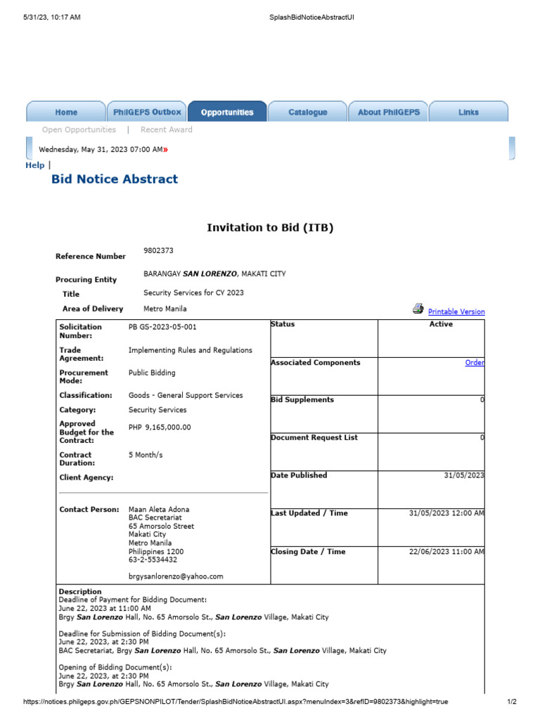 Makati Security Services Bid 2023 Pdf