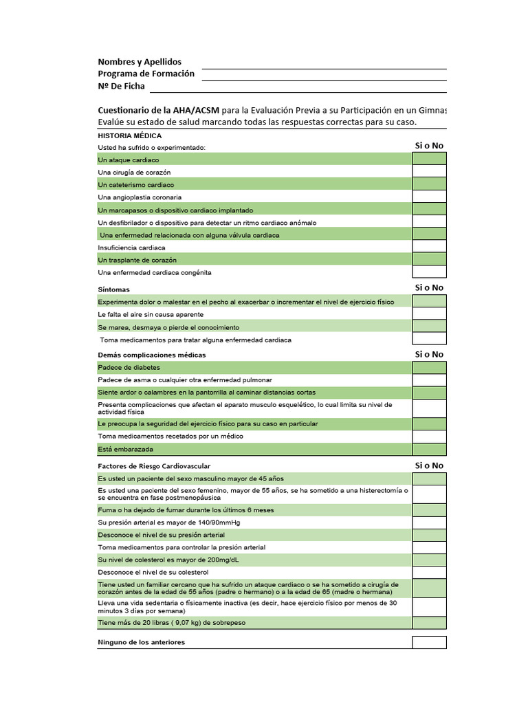 Cuestionario AHA ACSM | Descargar gratis PDF | Infarto de miocardio ...