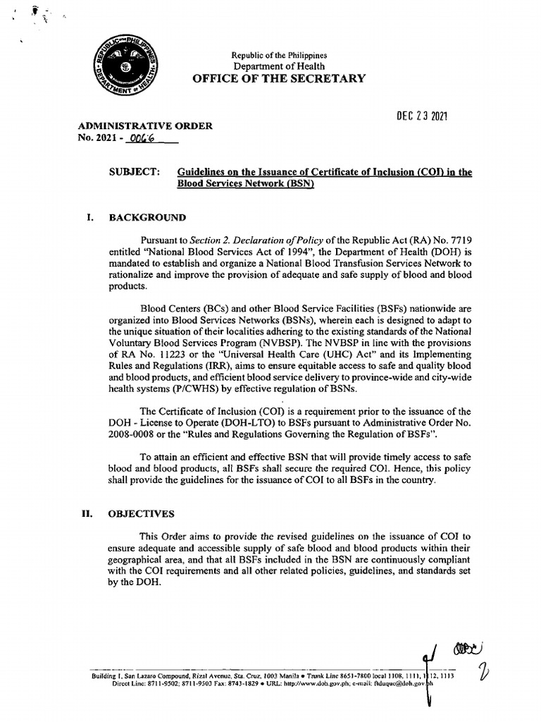 AO2021-0066 Guidelines On The Issuance of Certificate On Inclusion (COI ...