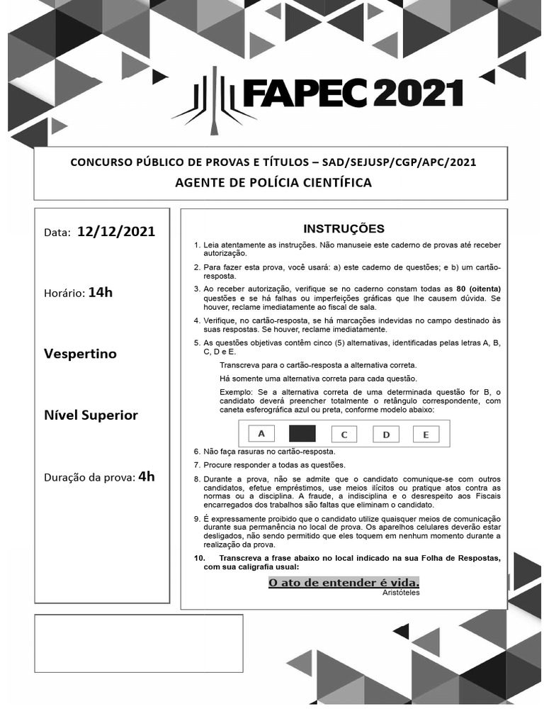 Instruções para Provas FAPEC MS | PDF
