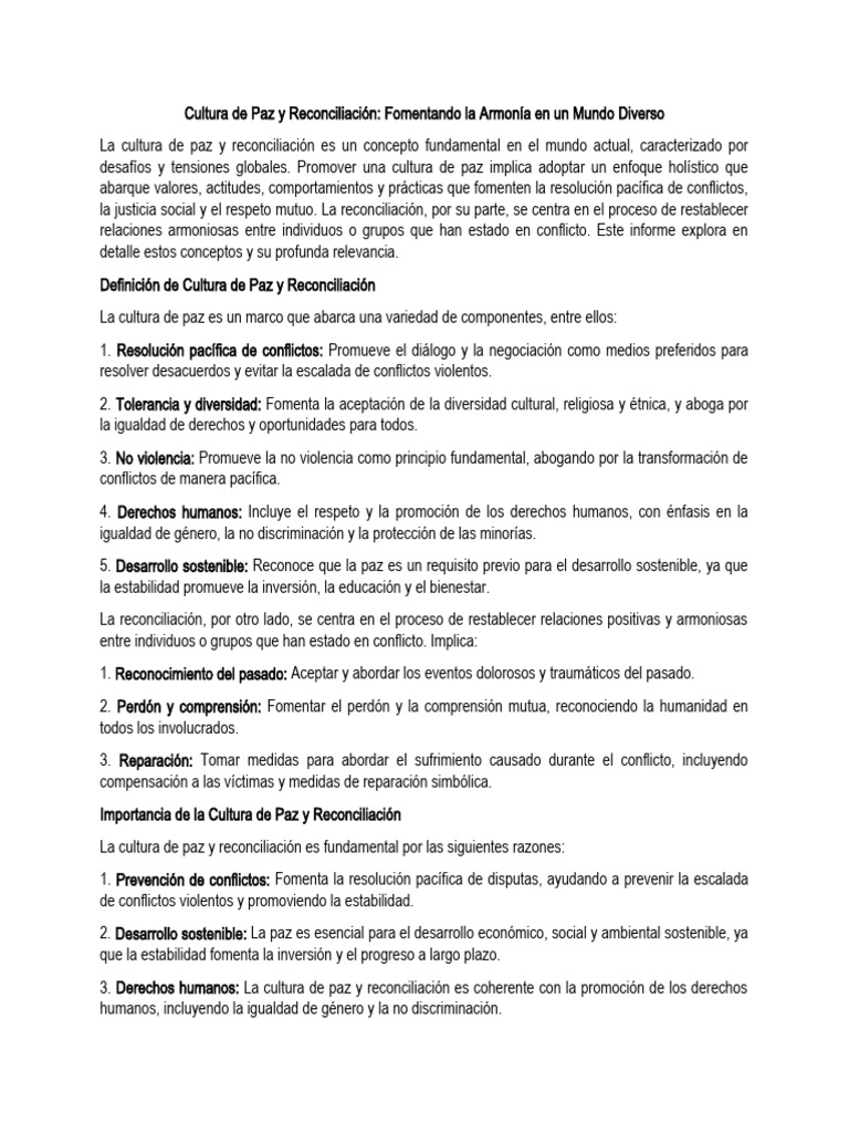 Cultura de Paz y Reconciliación Global | PDF | Paz | Conflicto (proceso)